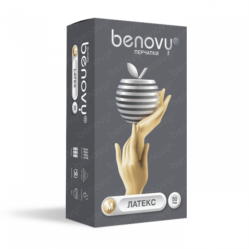 Перчатки BENOVY™ латексные, нестерильные, неопудренные цвет бежевый BENOVY LATEX CHLORINATED