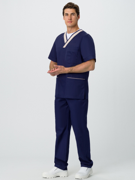Костюм мужской Симпл-001 (тк.Смесовая,120) MedLine, т.синий/бежевый (ЧЗ)